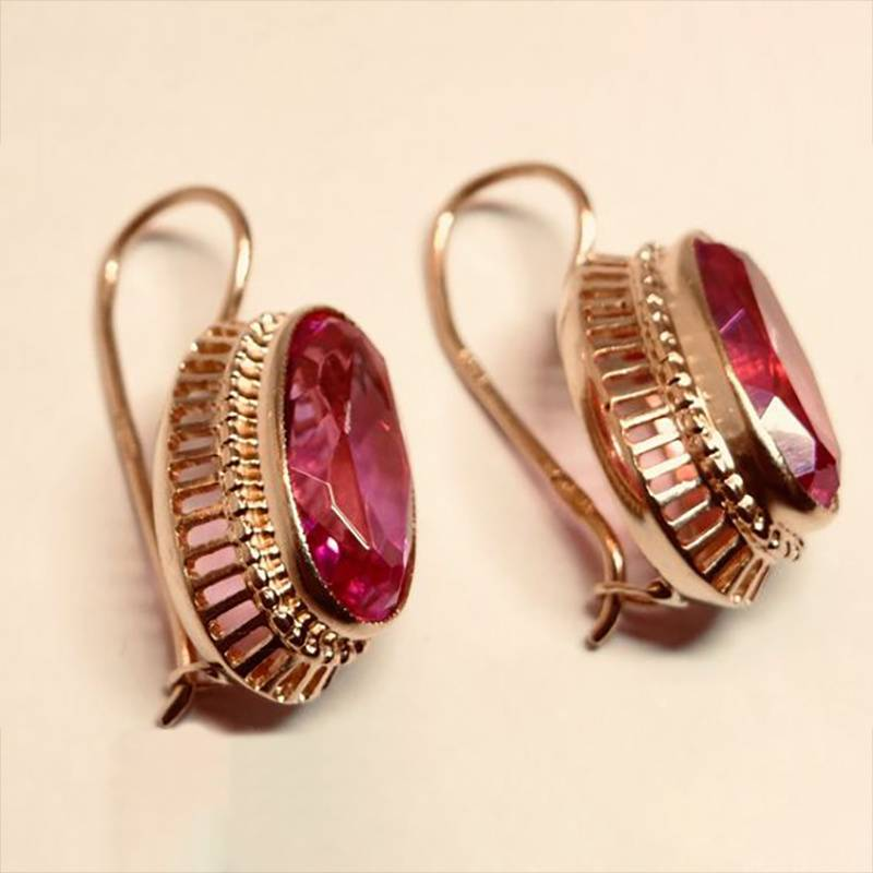 Retro Pink Crystal Rose Earrings