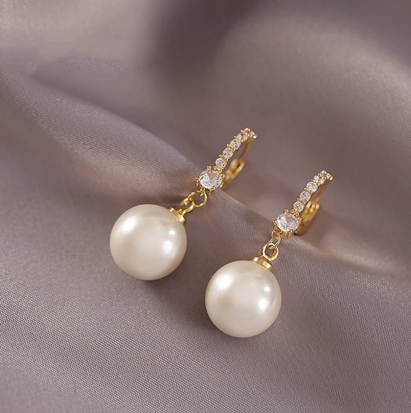 Elegant Gold Pearl and Zirconia Earrings