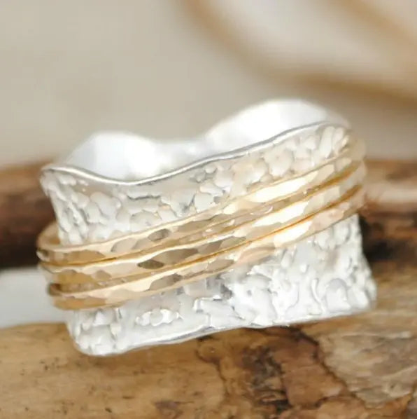 Vintage Swirl Slim Gold and Silver Ring