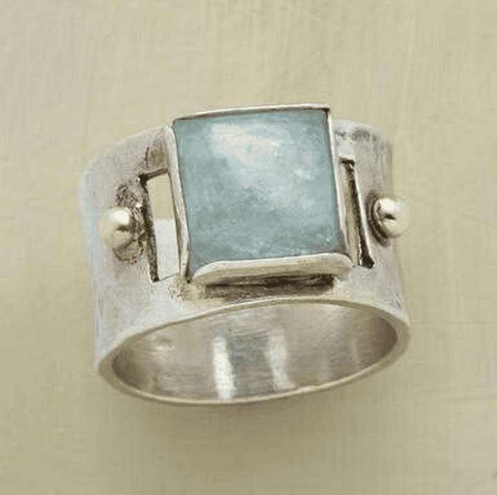 Vintage Square Moonstone Ring with Emerald Accents