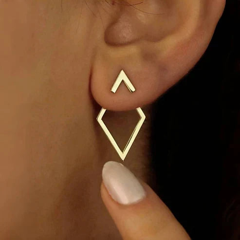 Retro Geometric Golden Earrings with Pointed Design
