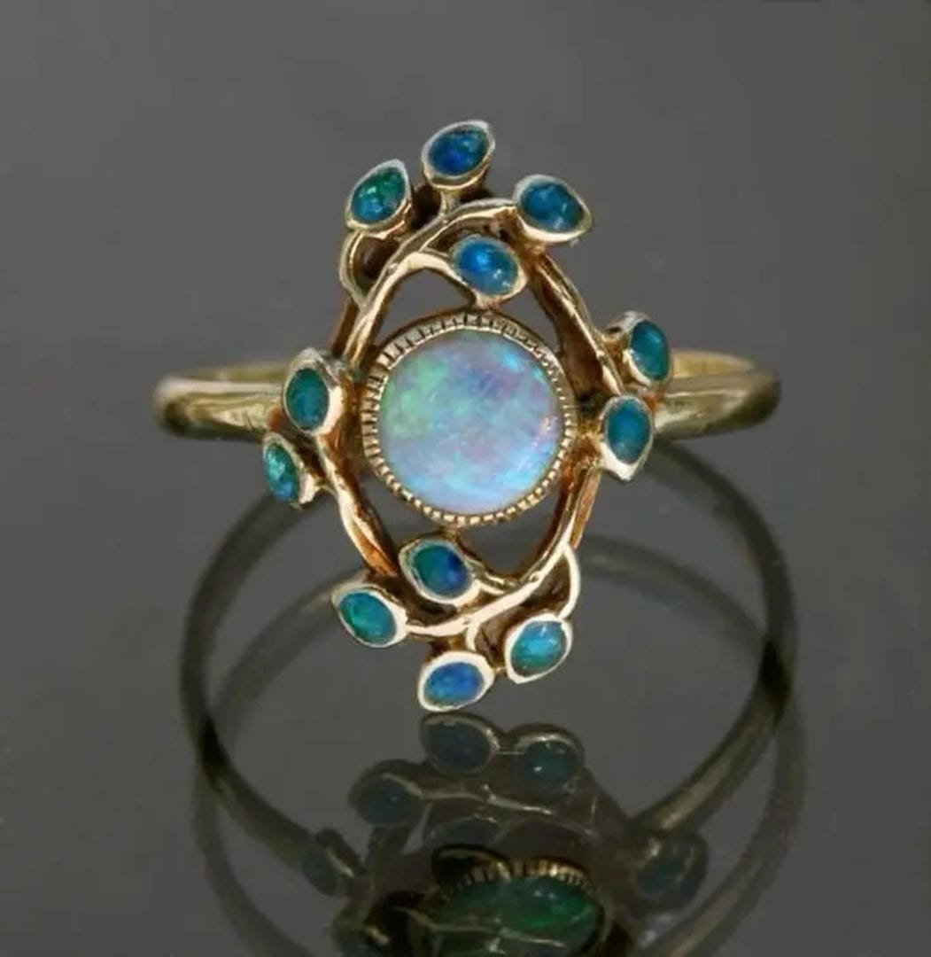 Vintage Opal and Blue Crystal Ring