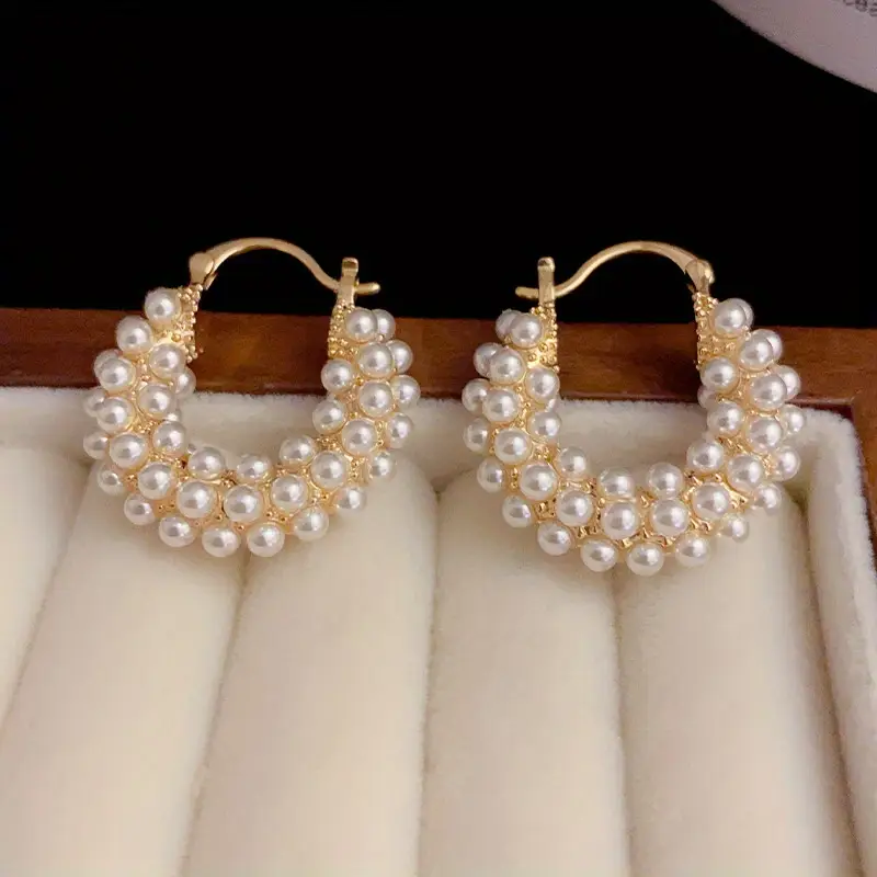 Pearl Basket Design Gold Earrings