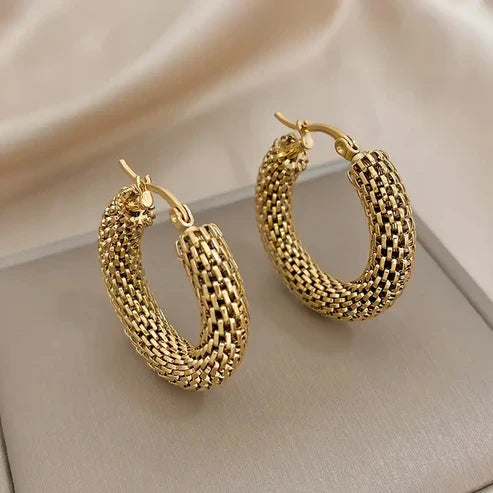 Gilded Hoop Earrings with Scale Design