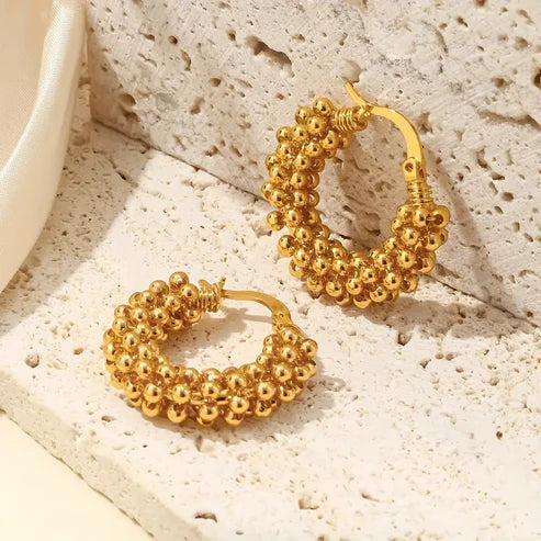 Golden Hoop Earrings with Beaded Accents