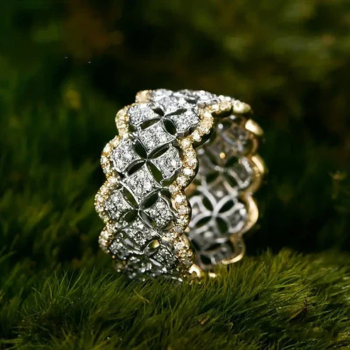 Glittering Open-Design Gold and Silver Ring