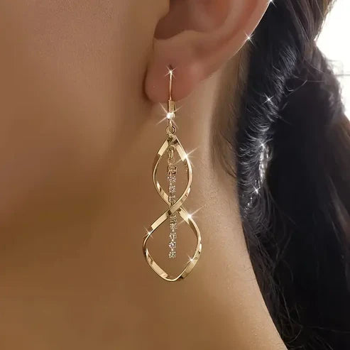Spiral Gold Earrings with Dangling Design