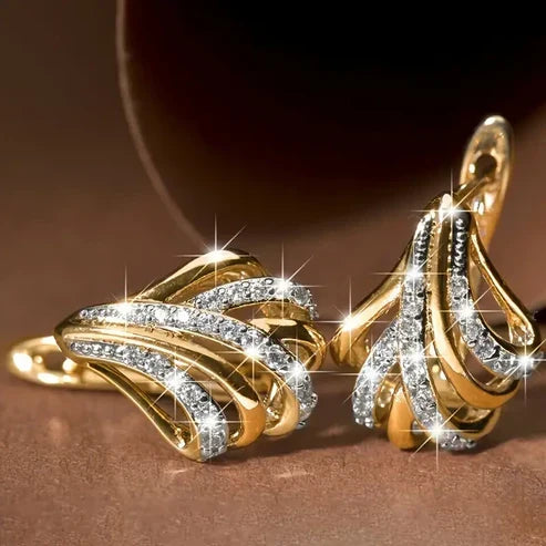 Chic Asymmetrical Gold Earrings in Radiant Finish