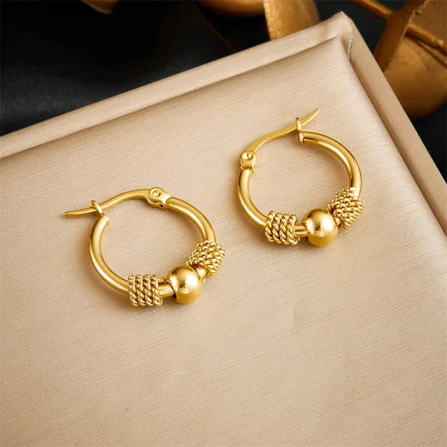 Gilded Bead Hoop Earrings