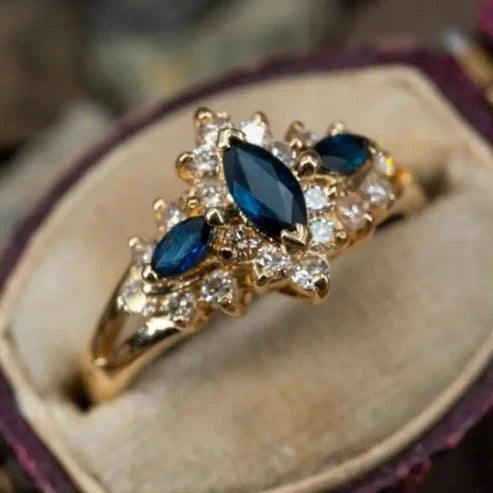 Sophisticated Blue Exotic Gold Band