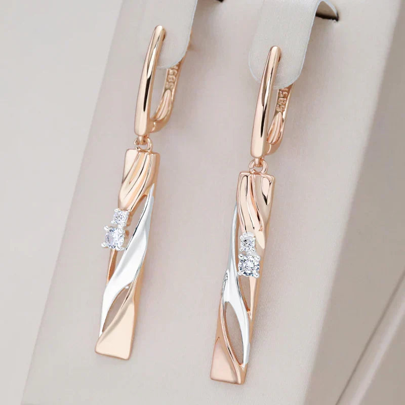 Elegant Rectangular Gold Earrings Embellished with Crystals