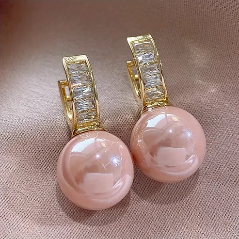 Rose Gold Earrings with Pink Pearl Zirconia