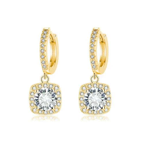 Square Halo Moissanite Dangle Earrings