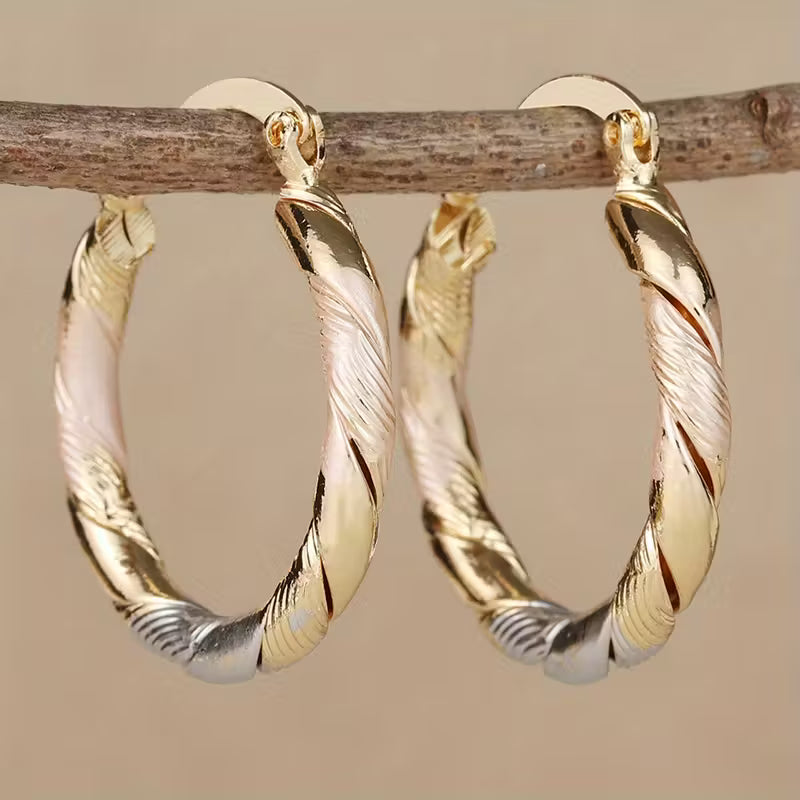 Vintage-Inspired Round Hoop Earrings in Gold, Silver, and Rose Hues