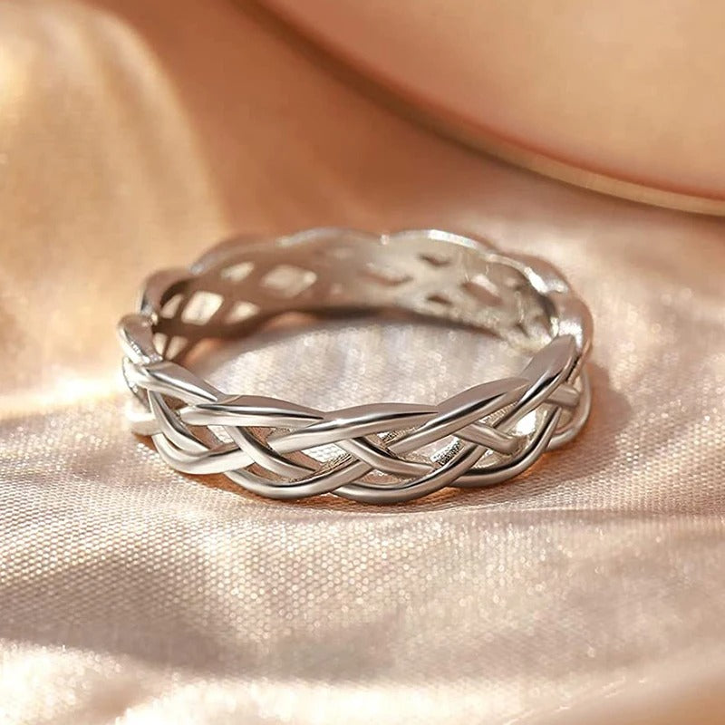 Twisted Silver Braided Band Ring