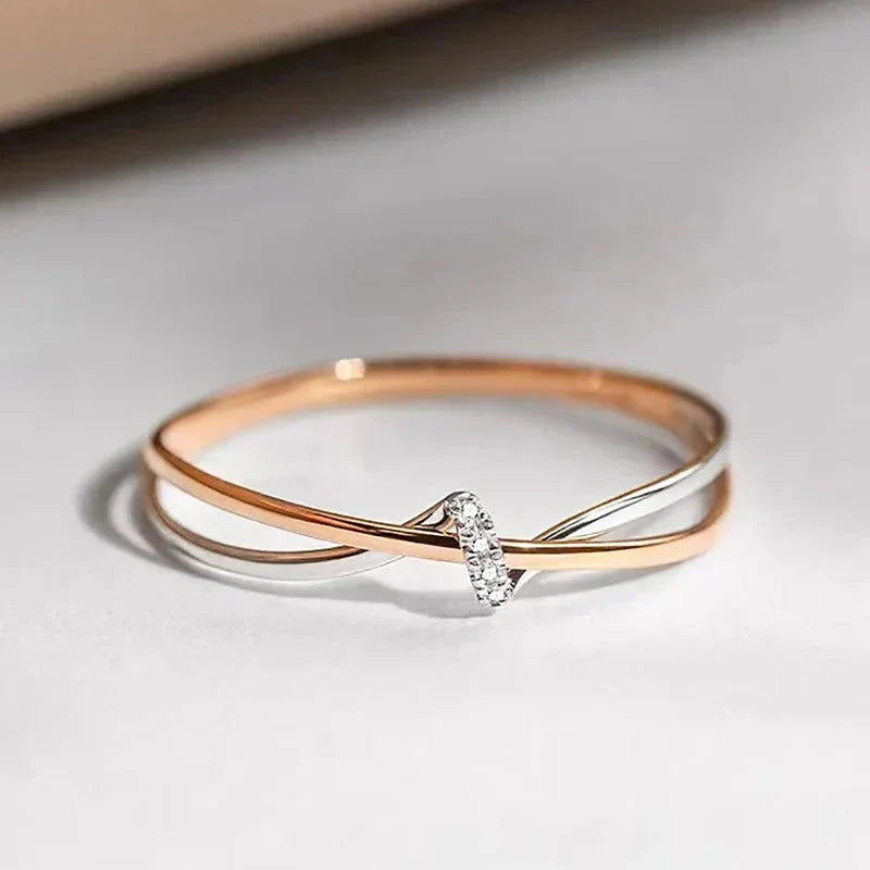 Rose Gold and Silver Intertwined Criss-Cross Ring