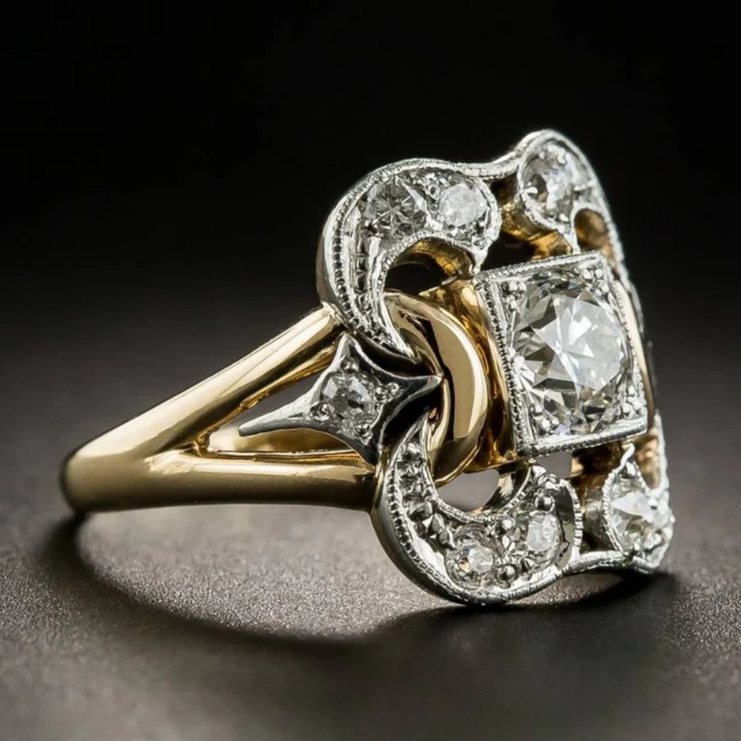 Retro Gold Ring with Zirconia