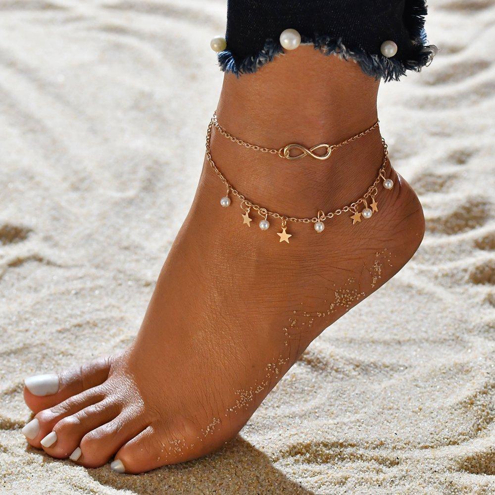 Timeless Pearl and Star Anklet Bracelet