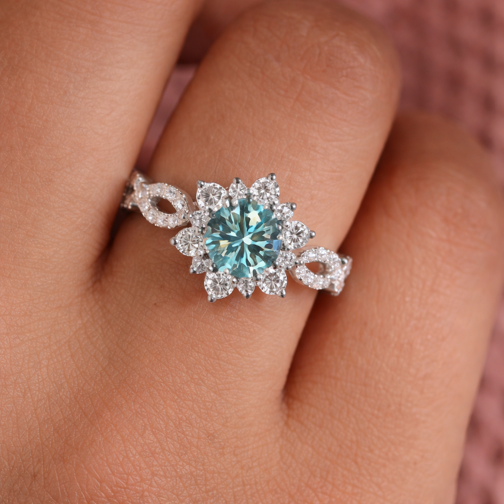 Elegant Turquoise Blossom Ring in White Gold
