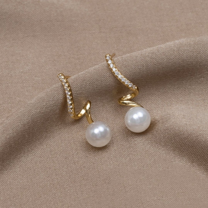 Lustrous Wave Pearl Earrings with Iridescent Finish