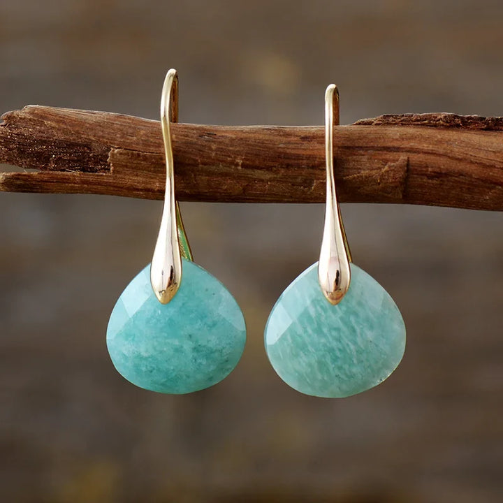 Amazonite Gemstone Gold Dangle Earrings